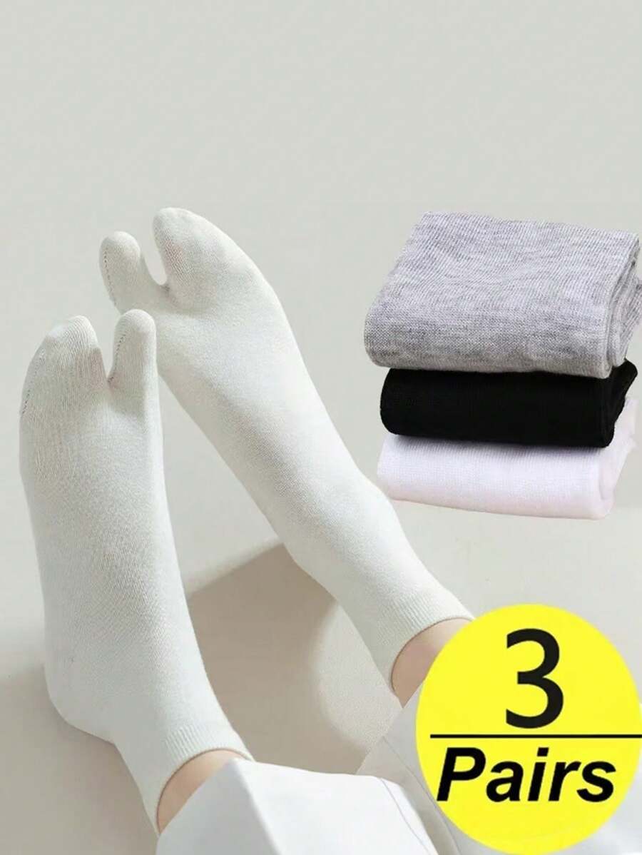3 Pairs Fashion Unisex Fiber Toe Split Tabi Socks With Open-Toe Sandals