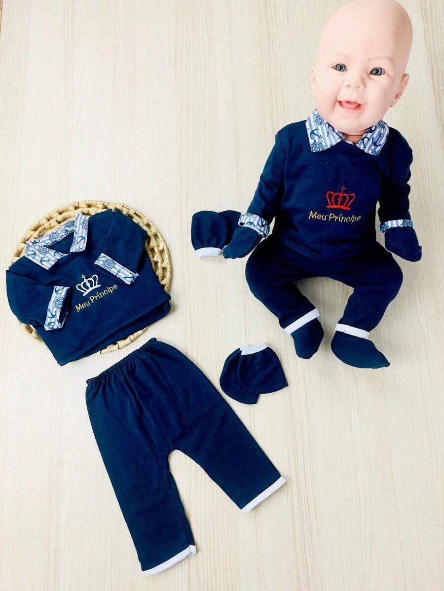 Pagan 5 Piece Newborn Boy Outfit - Màu xanh hải quân - Xem 1