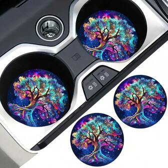 2pcs Tree Pattern Absorbent Car Cup Coaster Stylish & Durable Fast-Drying Non-Slip Car Cup Mat