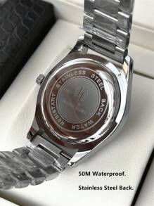 Pablo Raez 1pc Black Business High Quality Man Dress Watch Top Brand New AAA Superior Wristwatch For Man Stainless Steel IPS Silver Color Case Luxury Solid Steel Bracelet Gentleman Gorgeous Diamond Dial With Date Fashion Crystal Design 50M Waterproof Male Quartz Wristwatch