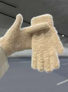 Un par de guantes de piel sintética de visón en unicolor, dulces y esponjosos para mantener el calor, guantes para ciclismo para resistir el frío, regalo de cumpleaños para la novia