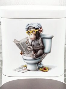 1 件趣味卡通动物系列 - 眼镜狒狒在马桶盖上阅读报纸装饰贴纸，适用于浴室装饰，可移除且无损，贴纸，墙贴花，乙烯基贴花，用于家居装饰，春季装饰品让您的家焕然一新，Rama 装饰贴纸 - 彩色 - 查看 1