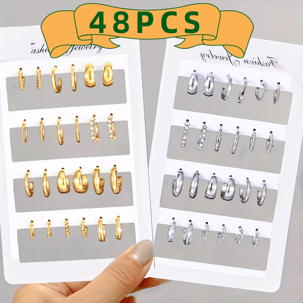 Bộ 48/24 khuyên tai vòng tròn nhỏ bằng kim loại tổng hợp Zirconia thời trang tối giản, phù hợp đeo hàng ngày cho cả nam và nữ, quà tặng ngày lễ cho bạn bè, gia đình, bạn gái, Giáng sinh, lễ tình nhân, đa năng quanh năm (Phong cách thiết kế thiệp ngẫu nhiên) - bộ bông tai - Xem 1