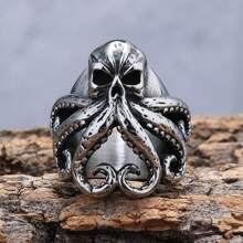 1 Piece Punk Gothic Stainless Steel Nordic Mythology Sea Monster Kraken Octopus Halloween Jewelry Ring Gift For Man
