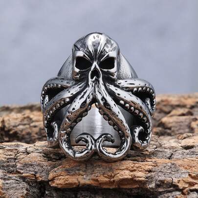 1 pieza Anillo de joyería gótica punk de acero inoxidable con diseño de la mitología nórdica del monstruo marino Kraken Pulpo para Halloween, regalo para hombres