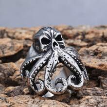1 Piece Punk Gothic Stainless Steel Nordic Mythology Sea Monster Kraken Octopus Halloween Jewelry Ring Gift For Man