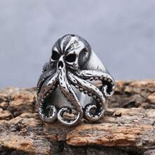 1 Piece Punk Gothic Stainless Steel Nordic Mythology Sea Monster Kraken Octopus Halloween Jewelry Ring Gift For Man