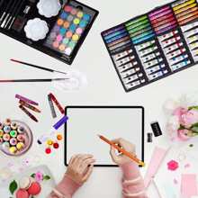 145 Piece Drawing And Art Supplies Kit, Professional Art Set, Sketching And Drawing Art Kit, Painting Kit With Aluminum Case, Foldable Watercolor Paint Set - Pink - View 3