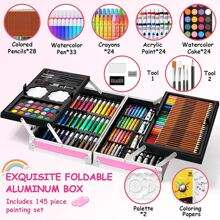 145 Piece Drawing And Art Supplies Kit, Professional Art Set, Sketching And Drawing Art Kit, Painting Kit With Aluminum Case, Foldable Watercolor Paint Set - Pink - View 5