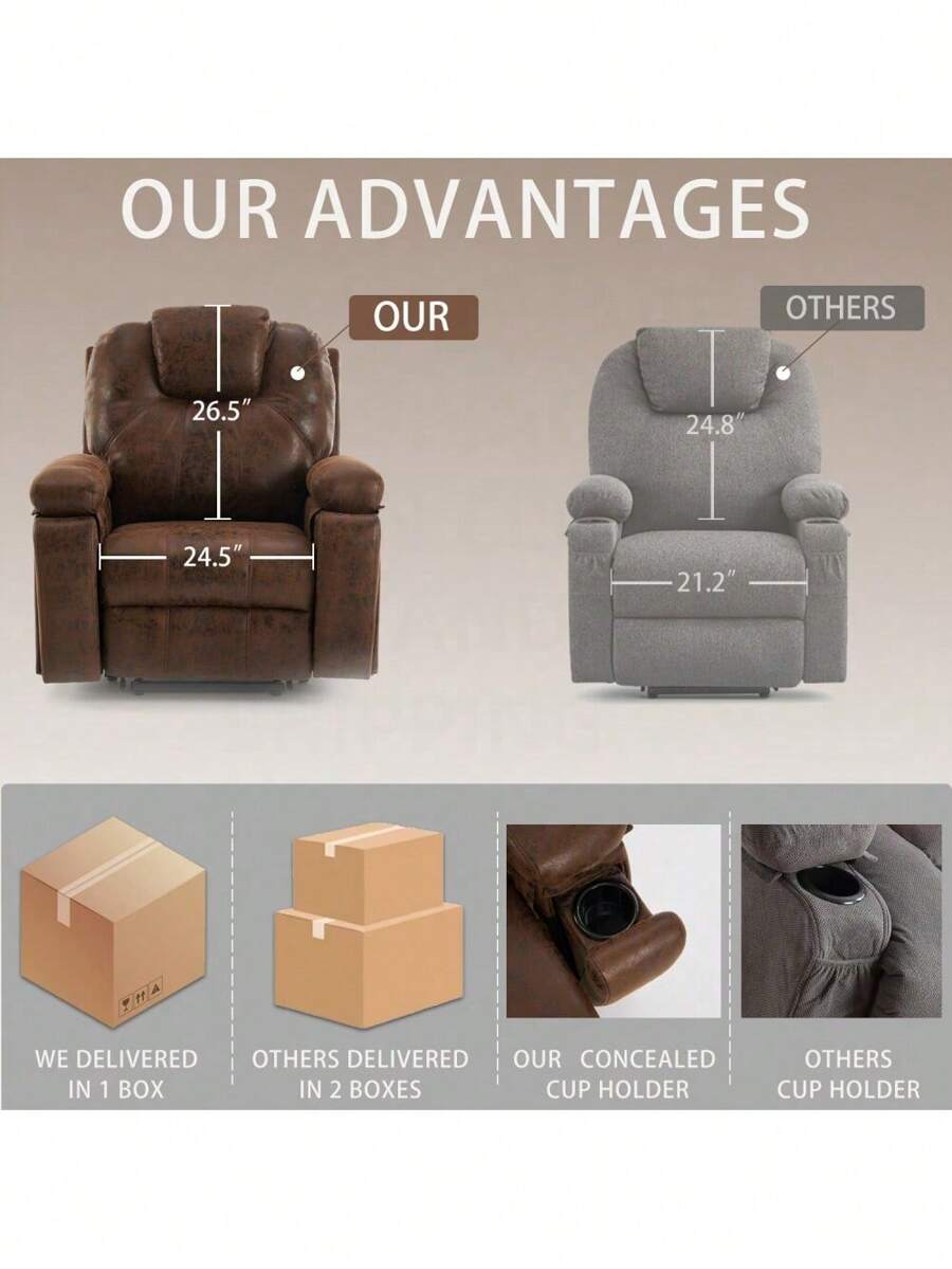 Power Lift Recliner Chair With Massage Elderly, Overstuffed Wide