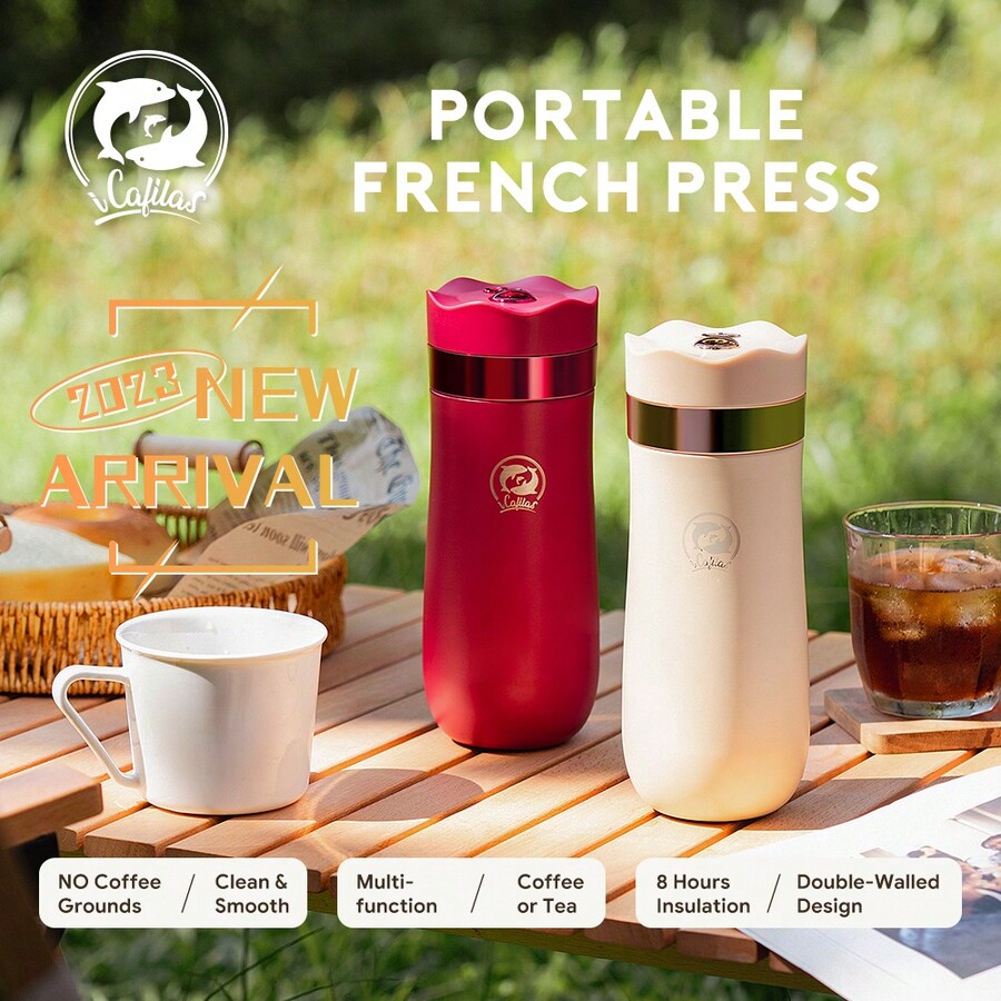 iCafilas Coffee French Press Thermal Mug Double Wall 304 Stainless