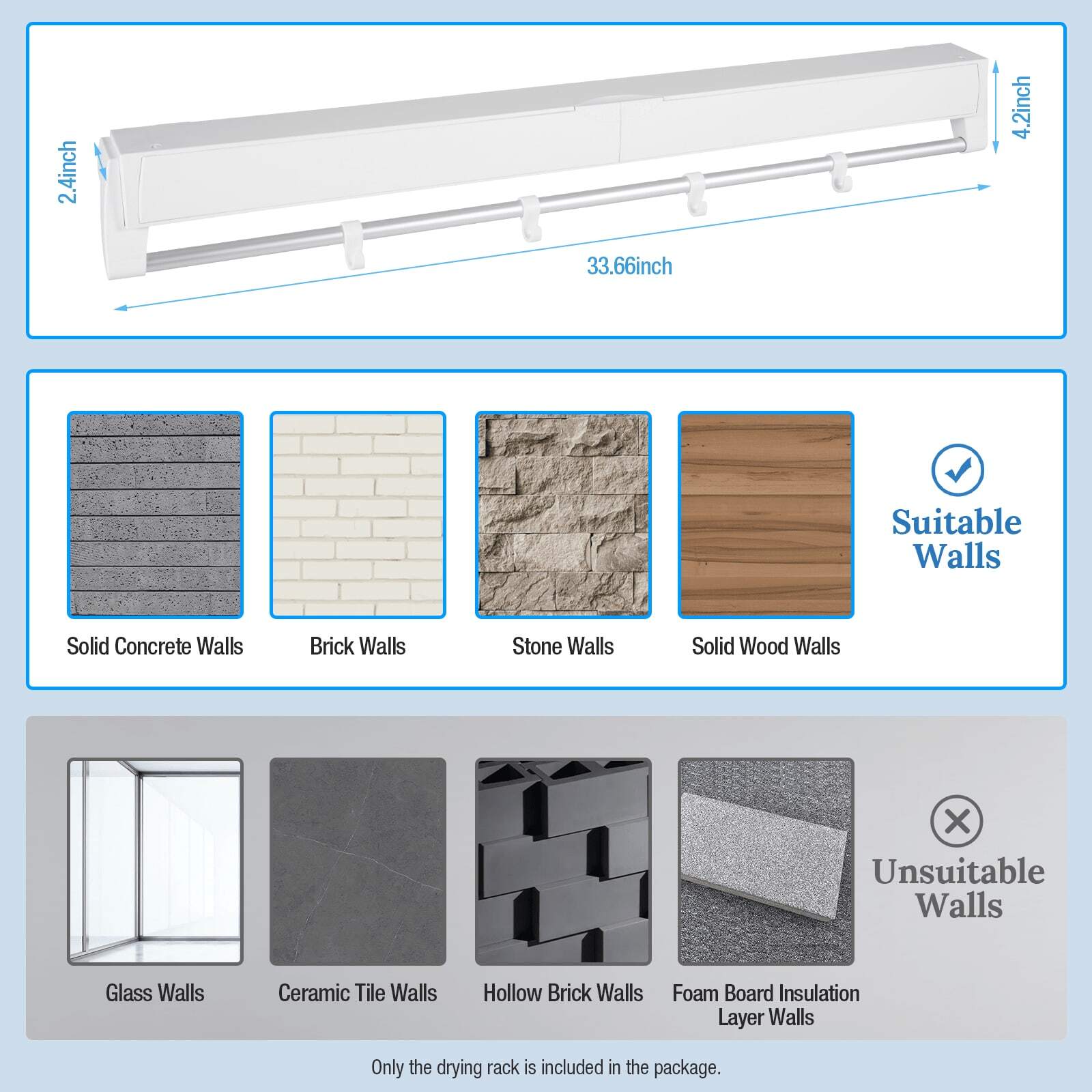 White Wall Mounted Collapsible Clothes Drying Rack For Laundry Room