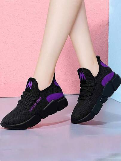 Moda de las mujeres Negro de malla transpirable punta redonda de encaje hasta zapatillas de deporte casuales,Ligero y cómodo antideslizante zapatos de tenis de las mujeres,Ideal para deportes al aire libre, el trabajo, la aptitud, el yoga y el desgaste diario zapatos deportivos casuales de las mujeres