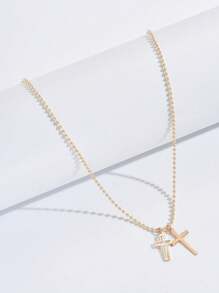 1 chiếc vòng cổ mặt thánh giá đôi rỗng vàng thời trang tối giản dành cho nữ - Vàng - Xem 6