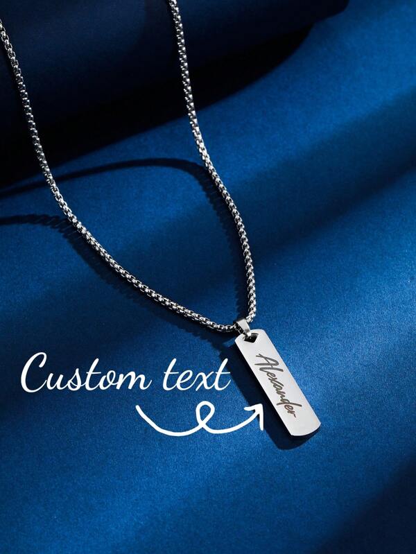 1 Piece Men's Personalized Necklace Stainless Steel Stylish Simple Silver, Custom Engraved Silver Pendant Necklace For Men And Women, Gift For Boyfriend, Dad, Girlfriend, Christmas, Valentine's Daygifts,Diy