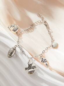 1PC Vintage Rugby Helmet I Love Football Charms Bracelet - Sporty Bracelet - View 4