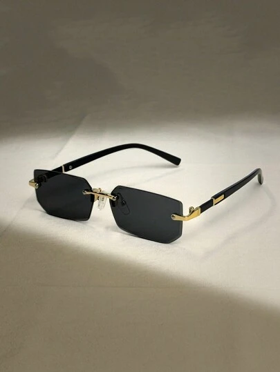 2 件装男士时尚黑色小框无框眼镜，非常时尚，优雅，百搭，非常适合海滩驾驶、旅行、夏季