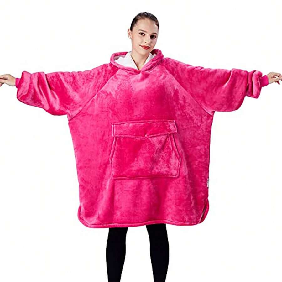 Krifey Wearable Blanket Hoodie, Sherpa Hooded As Birthday Gifts For Mom Women Girlfriend Men,  Oversized Cozy Sweatshirt With Giant Pocket,Fuchsia - Hot Pink - View 1