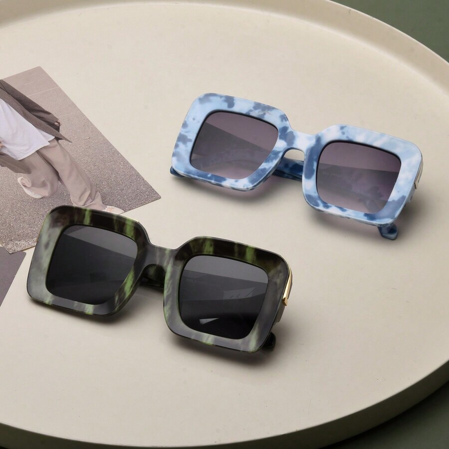 1 Pair TieDye Casual PC (Polycarbonate) Sunglasses With Thick Frame