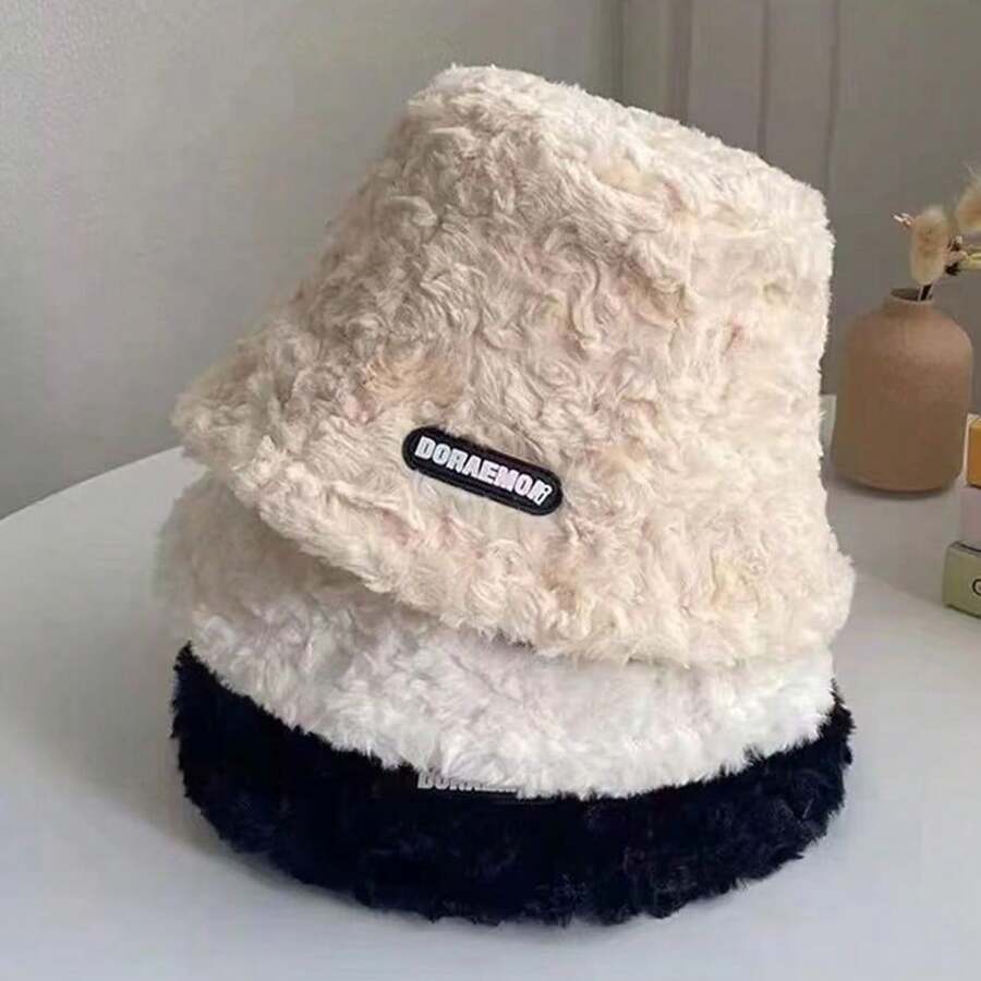 Mũ xô lông nhỏ đa năng phong cách Nhật Bản mùa thu/đông dễ thương dày ấm áp Hàn Quốc Mũ xô chữ lông thỏ giả