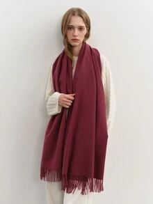 1 条优质柔软纯色围巾，适合通勤和休闲穿着，秋冬季 - 酒紅色 - 查看 3
