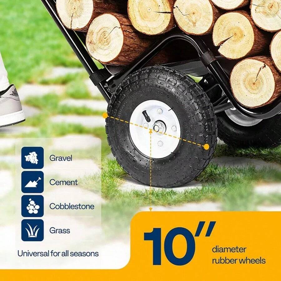 Firewood Log Cart Carrier Wood Mover Hauler 250lbs On Rubber Wheels