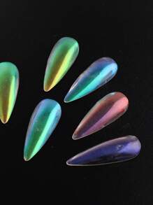 6色珠光闪粉，白色、紫色、蓝色，镜面美人鱼效果，铬粉，摩擦粉，闪亮美甲设计，美甲装饰