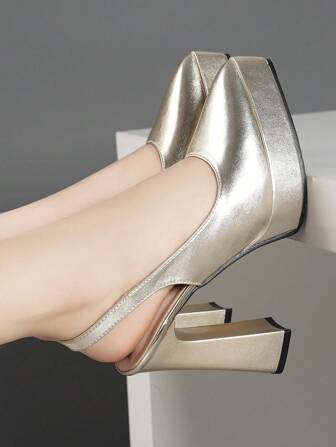 Vattentäta platåpumps med hög klack för kvinnor, ihålig design, finns i rosa, aprikos, vit, svart, röd, silver, guld, moderiktiga damskor