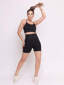 Women's Butt Lifting Shorts Polyamide CrossFit Gym Training Running Comfortable - 黑色 - 查看 2