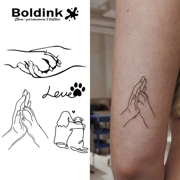 Boldink Boldink 非永久性纹身技术 - 人与狗之间的爱情设计纹身贴纸，防水持久精美纹身持续 1-2 周，自然外观临时纹身贴纸，有趣的纹身体验