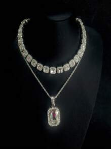 1 件男女通用奢华玻璃水晶吊坠项链,休闲水钻合金链,适合日常佩戴,有红色、白色、蓝色、绿色可选 - 寶石吊墜項鍊 - 查看 23