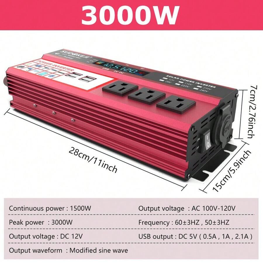 4000W Peak Car Power Inverter D.C 12V To AC 110V 4 USB Outlets RV Solar