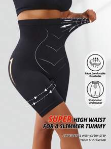 FLARIXA 1pc Seamless High Waist Slimming Shorts, Waist Cincher Shaping Pants For Women, Postpartum Shapewear - Black - View 6