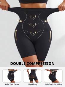 FLARIXA 1pc Seamless High Waist Slimming Shorts, Waist Cincher Shaping Pants For Women, Postpartum Shapewear - Black - View 5