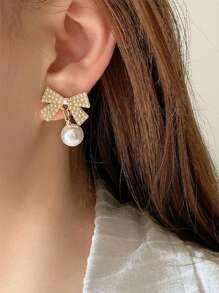 Bộ 5 chiếc/Bộ trang sức tua rua hình vuông, trái tim, nơ và ngọc trai đính đá Rhinestone thời trang dành cho phụ nữ ngày lễ tình nhân, mẹ, mẹ, ngày của mẹ, quà tặng - Nhiều màu - Xem 2