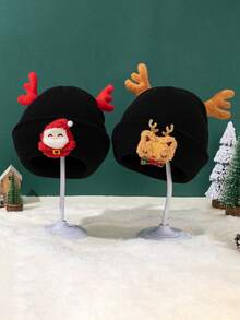 1 件装圣诞帽，带可爱鹿角，温暖针织节日圣诞老人装饰，适合圣诞节装饰、秋冬季 - 彩色 - 查看 1