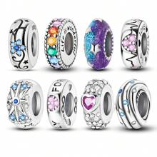 1pc 925 Sterling Silver Beads Rainbow Colored Zirconia Love Shaped Silicone Stopper Starry Sky Charms Beads Fit DIY Bracelets Positioning Bead Fine Jewelry Accessories Valentines