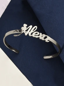 1 pièce Bracelet à plaque signalétique personnalisé pour femme en or, argent ou or rose. Bracelet à jonc en acier inoxydable personnalisé. Cadeau de bijoux personnalisés.