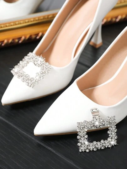 2pcs/Set(1 Pair) Removable DIY Shoe Decor Metal Rhinestone Square Buckle Fashion Elegant Shoe Clips Accessory For High Heels, Pumps, Dress Shoes, Black/White/Red