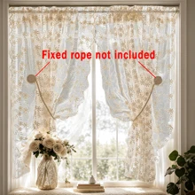 1pc Beige Romantic Floral Embroidered Lace Sheer Curtain, Rod Pocket Design, Easy To Hang, Quality Polyester Fabric, Lightweight Filtering, Suitable For Office, Living Room, Bedroom Home Decor