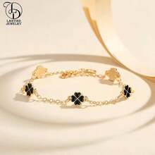 Vòng tay charm cỏ bốn lá thời trang thanh lịch dành cho nữ, phong cách tối giản sang trọng đầy màu sắc INS Vòng tay xích đồng - Vàng - Xem 7