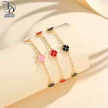 Vòng tay charm cỏ bốn lá thời trang thanh lịch dành cho nữ, phong cách tối giản sang trọng đầy màu sắc INS Vòng tay xích đồng - Vàng - Xem 1