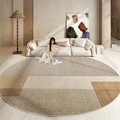1 块水晶天鹅绒静音圆形复古地毯、卧室床边地毯、书房休息室地毯、防滑可洗地垫