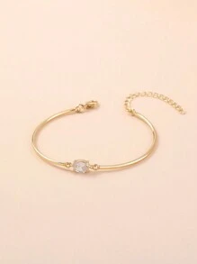 Nooxian 1 pieza Brazalete con pulsera de aro oval dorado con zirconia para mujeres