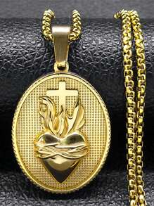 复古基督教耶稣圣心项链 男女皆宜 不锈钢金色天主教链