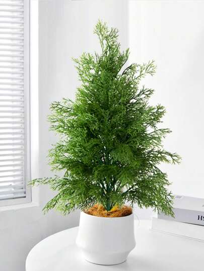 40-50cm Pinheiro Artificial Árvore de Natal Falsa Plantas de Natal de Plástico Galho de Árvore de Cedro Falso Decoração de Atmosfera Plantas para Festa de Ano Novo Decoração de Casa Sem Vaso 1pc