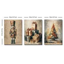 Set Of 3 Unframed Vintage Nutcracker Christmas Tree Poster Rustic Art Xmas Festival Aesthetic Canvas Painting Print Farmhouse Decor Wall Picture For Dorm,Apartment,Living Room,Bedroom,Home Decoration