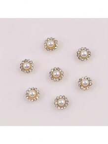 50pcs/Pack Sunflower Rhinestone Round Pearl Sewing Buttons, DIY Clothing, Bags, Hats Decoration