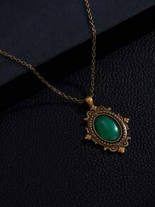 1 对复古绿宝石吊坠项链，适合女士女孩女巫神秘珠宝配饰时尚绿色项链礼物 - 吊墜項鍊 - 查看 2