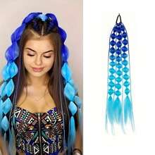 Extensiones de cola de caballo recta Yaki tipo burbuja - 2 piezas/1 pieza, extensiones de cabello sintético ligero de 24" con sujetador, coletas tipo ombre para todas las edades, accesorios para el cabello de rave y festivales - Multicolor - Ver 17